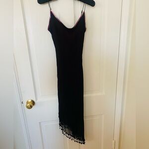 Betsey Johnson Vintage Silk Slip Dress with Sheer Beaded Overlay